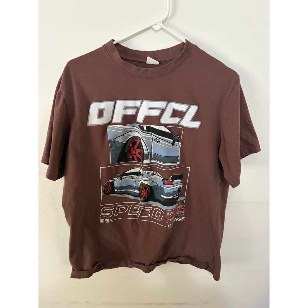 OFFCL Boys Brown Graphic Car Short Sleeve T-Shirt Garage Speed M